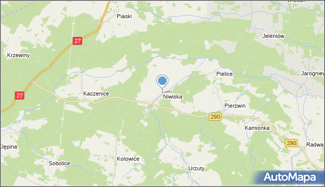 mapa Niwiska, Niwiska gmina Nowogród Bobrzański na mapie Targeo